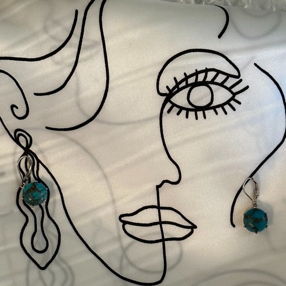 Sterling Silver Turquoise Dangle Drop Earrings - Picture 4 of 4
